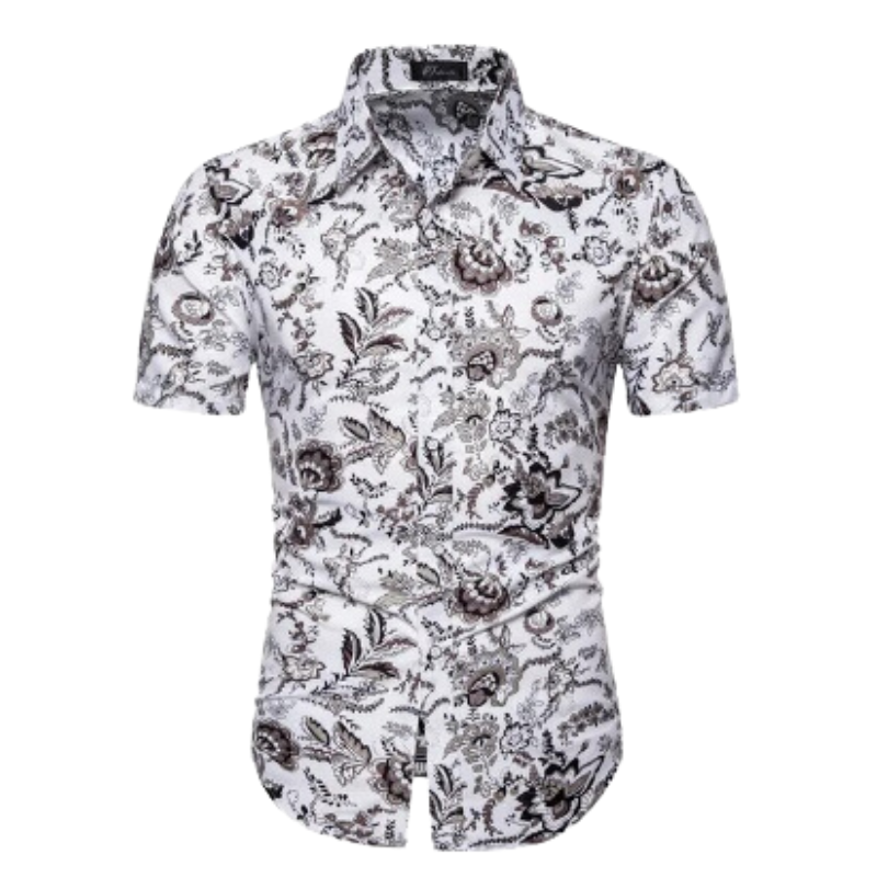 Men’s Navy Printed Short Sleeve Shirt | Button-Up Casual Summer Top | Slim Fit
