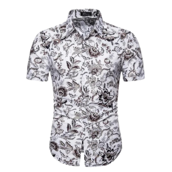 Men’s Navy Printed Short Sleeve Shirt | Button-Up Casual Summer Top | Slim Fit