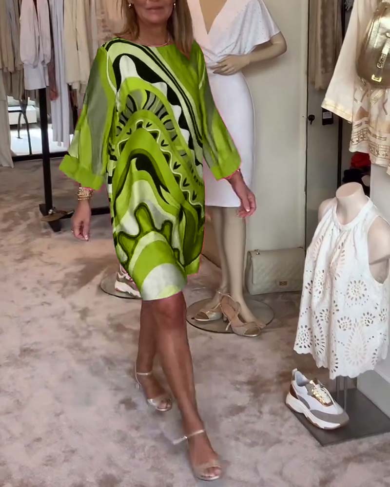 Katherine - Trendy Round Neck Printed Midi Dress