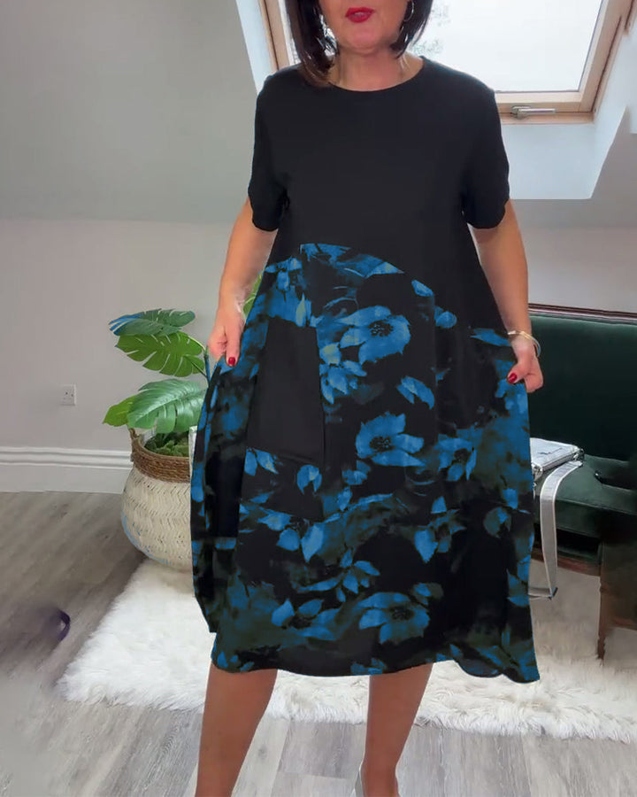 Fien - Floral Print Patchwork Casual Dress