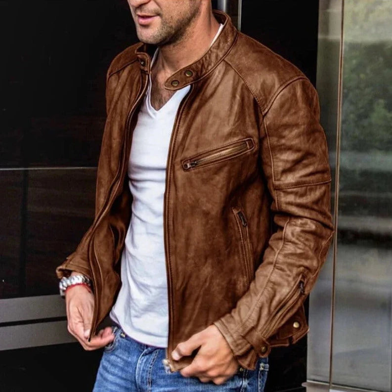 Men’s Leather Moto Jacket | Zipper Pockets | Casual Streetwear Layer