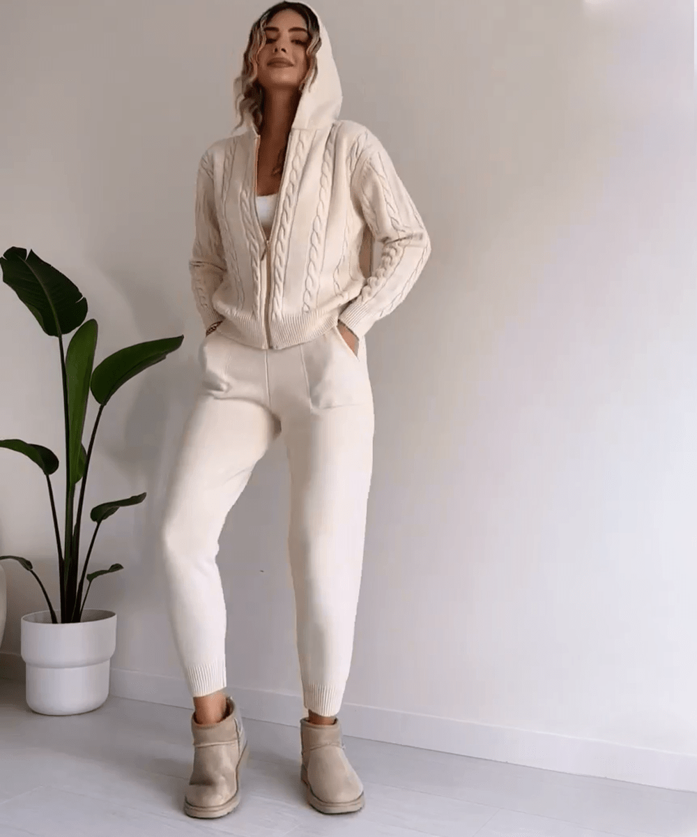 Cable-Knit Zip-Up Hoodie & Jogger Set | Cosy Knitwear | Casual Style