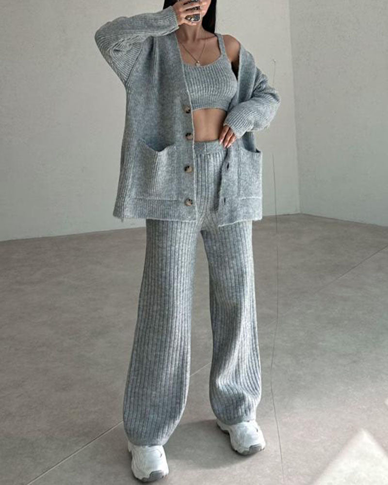 Ribbed Lounge Set | 3-Piece Ensemble | Cotton Blend | Casual Comfort