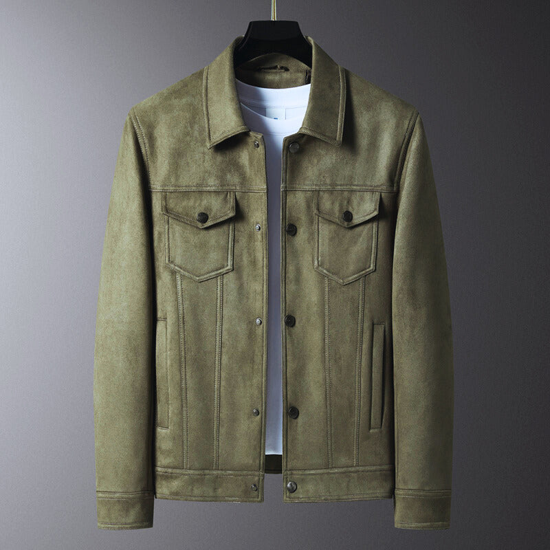 Men’s Suede Trucker Jacket | Classic Button-Up Outerwear for Transitional Weather