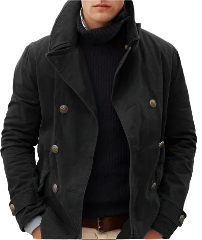 Men’s Black Double-Breasted Jacket | Midweight Casual Coat | Smart Layering