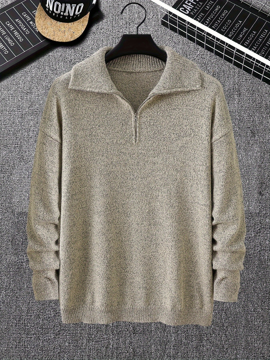 Men’s Half-Zip Mock Neck Sweater | Textured Knit Pullover | Midweight Cotton Blend