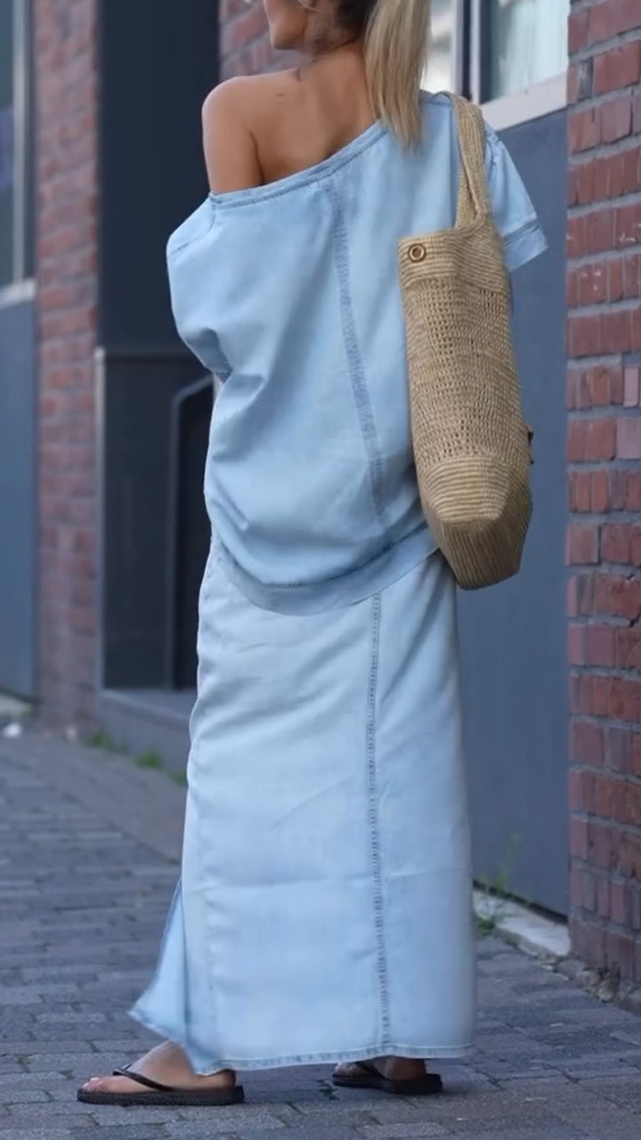 Mireya - Women's Casual Tencel Denim Set with Round Neckline