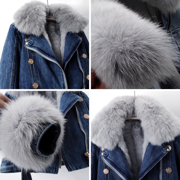 Beatrice - Luxury lined fox fur denim coat
