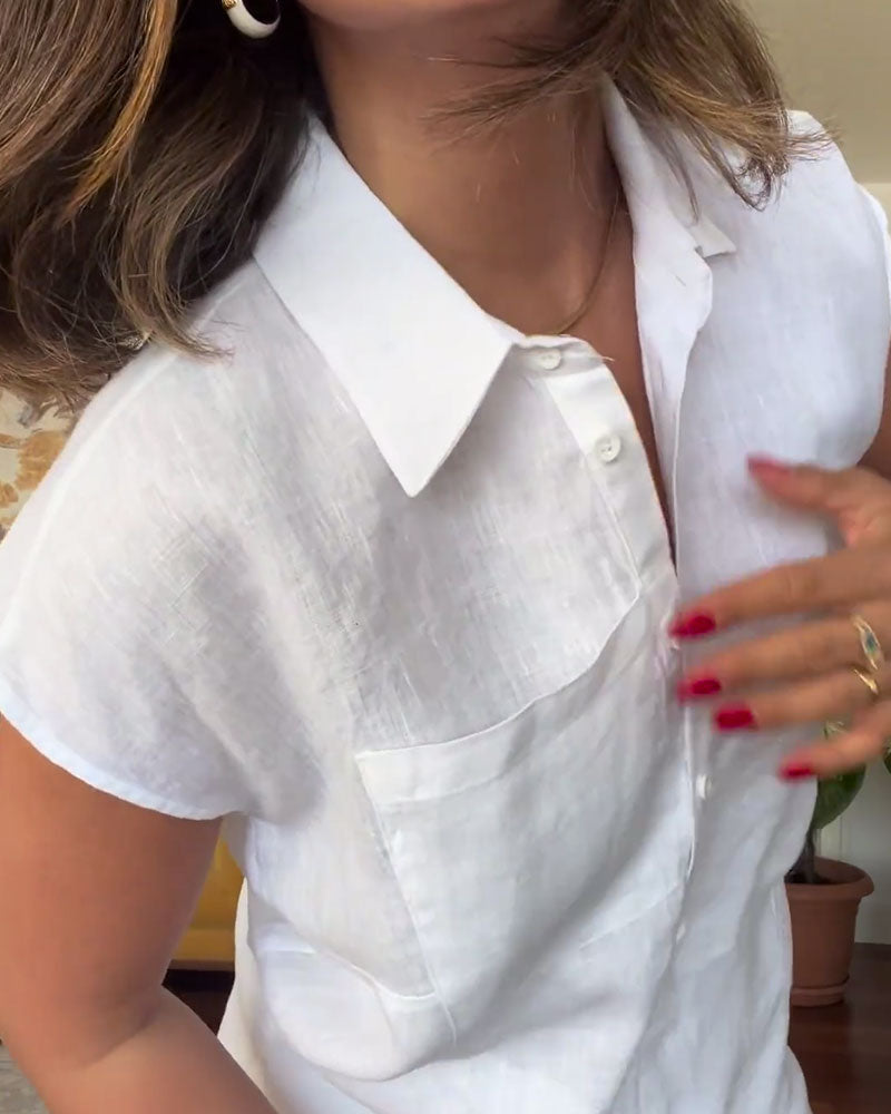 Quinara - Solid color cotton and linen casual pants suit