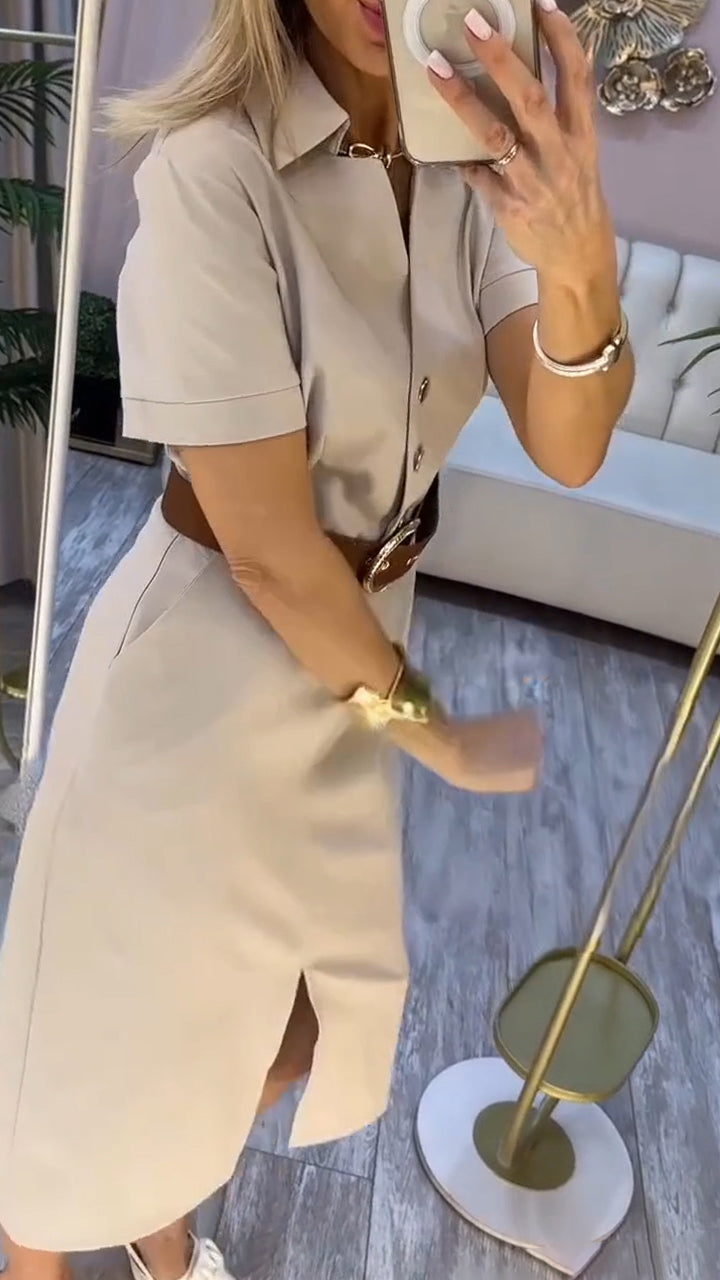 Belenora - Casual dress with lapel collar and elegant slit