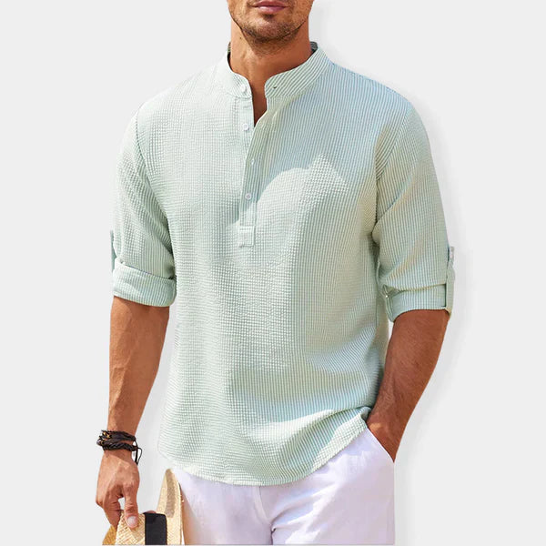 Men’s Mandarin Collar Henley | Lightweight Long Sleeve | Smart Casual Pullover