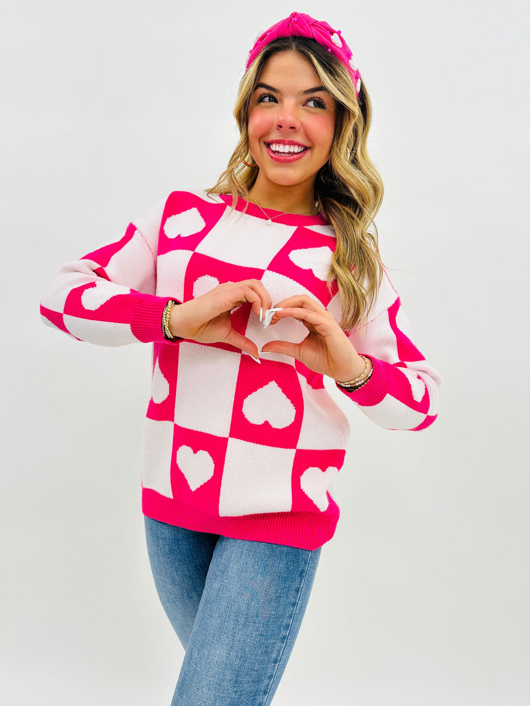 Ottilie - Valentine's Day Sweater with Checkered Hearts