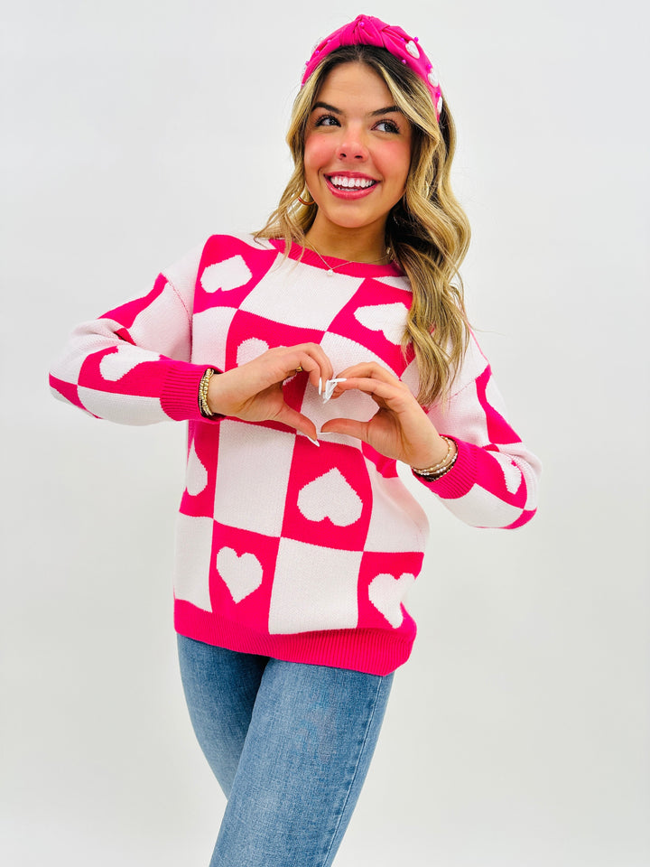 Ottilie - Valentine's Day Sweater with Checkered Hearts