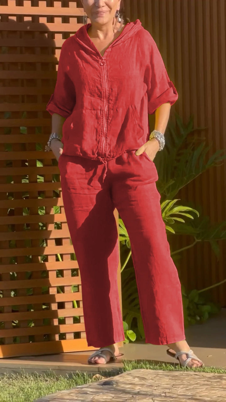 Kassira - Two-piece set with hood and zipper in cotton and linen