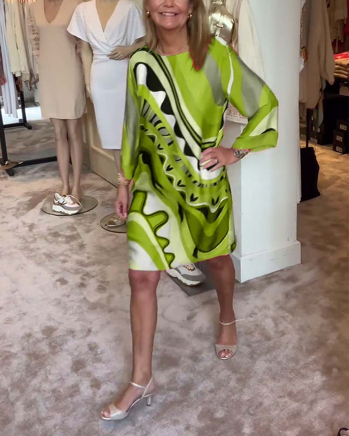 Katherine - Trendy Round Neck Printed Midi Dress