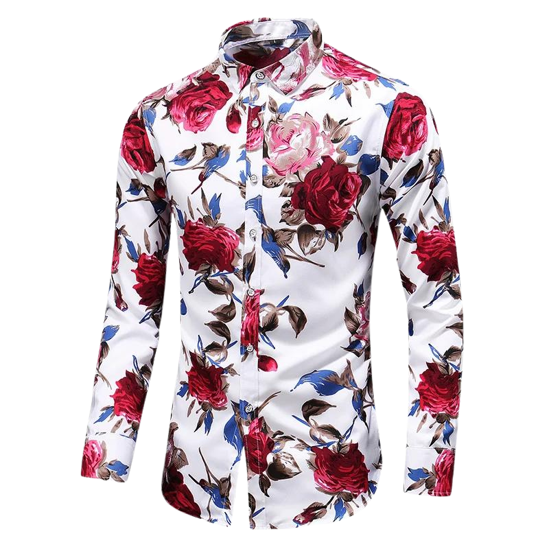 Men's Floral Long-Sleeve Shirt | Slim Fit Button-Up | Dress Casual Style