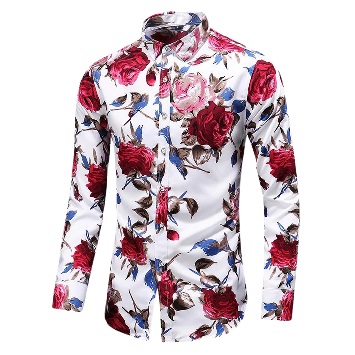 Men's Floral Long-Sleeve Shirt | Slim Fit Button-Up | Dress Casual Style