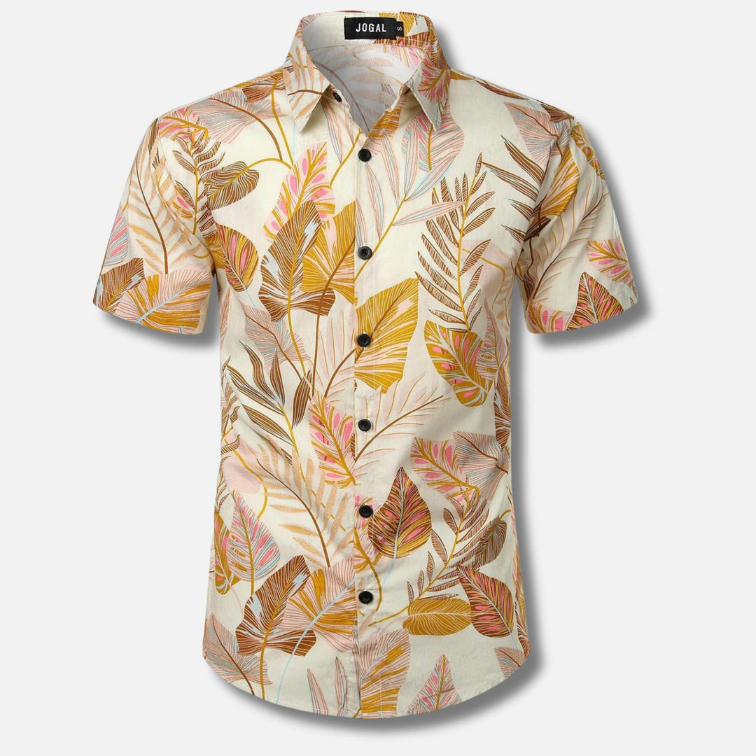 Men's Short Sleeve Button-Up Shirt | Lightweight Cotton Blend | Tropical Floral Print