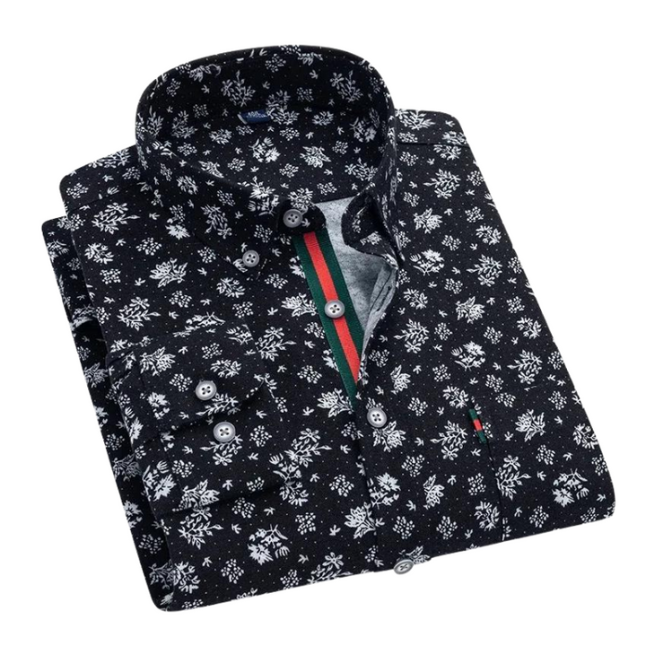 Men’s Printed Dress Shirt | Slim Fit Long Sleeve | Contrast Stripe Placket