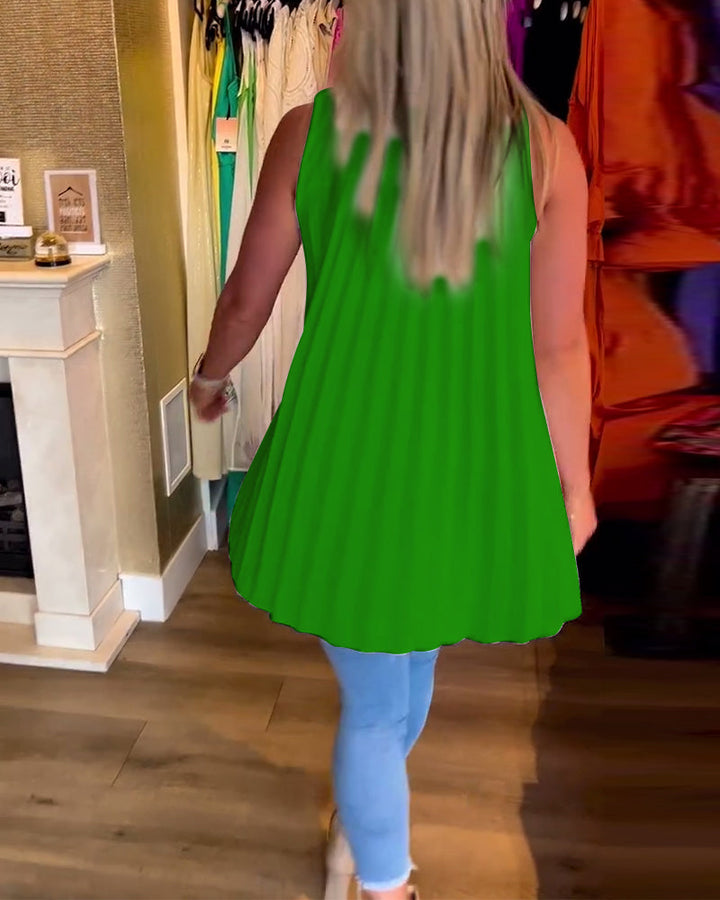 Tahliana - Sleeveless Top with Subtle Ruffles and Elegant Lapels