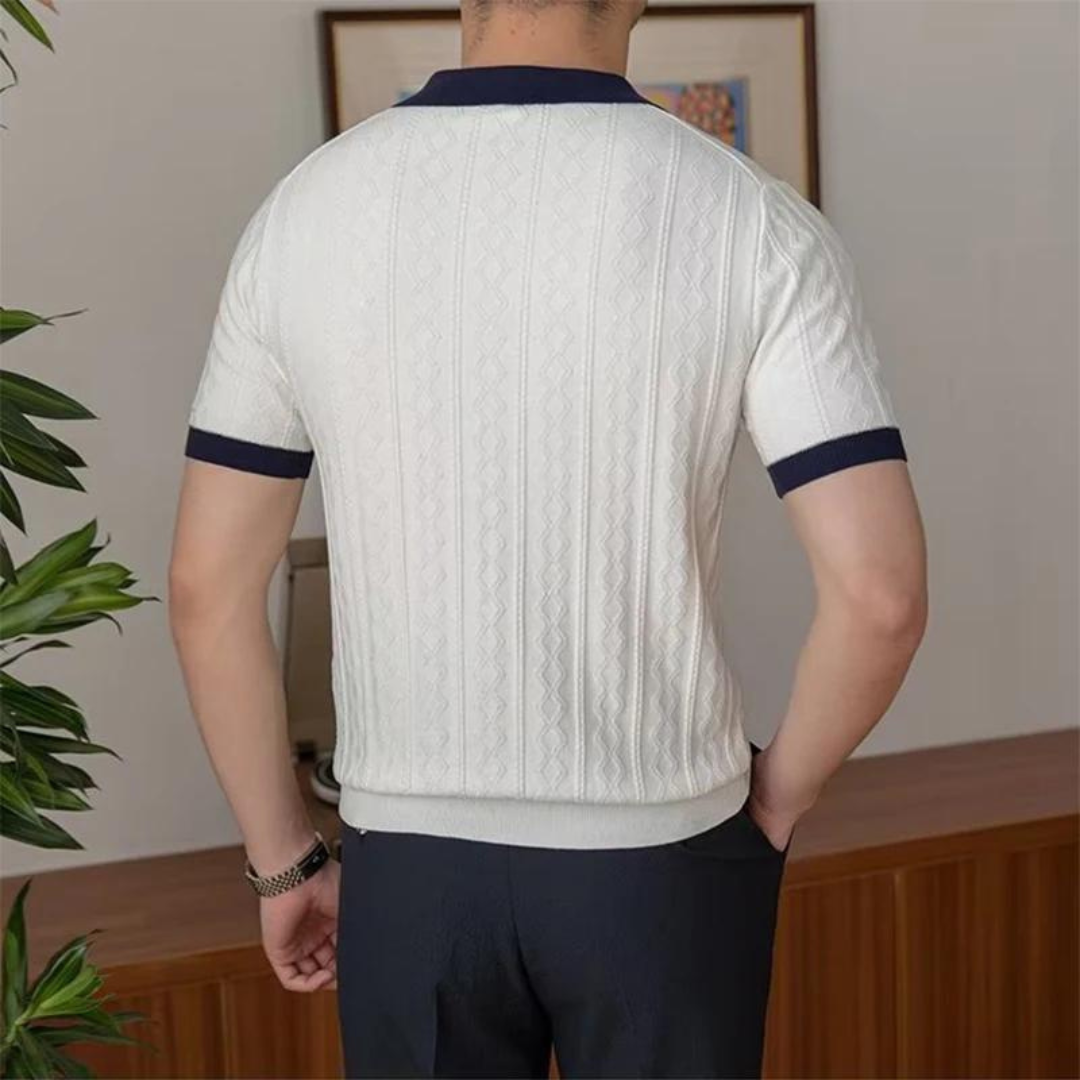 Men's Cable Knit Polo Shirt | Textured Short Sleeve | Casual Summer Essential