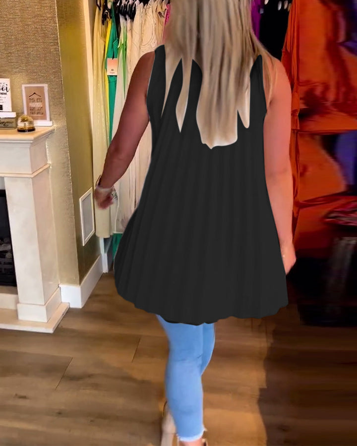 Tahliana - Sleeveless Top with Subtle Ruffles and Elegant Lapels