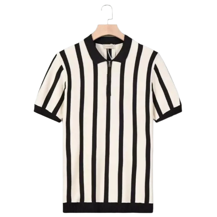 Men’s Striped Half-Zip Polo Shirt | Retro Knit Design | Summer Smart-Casual
