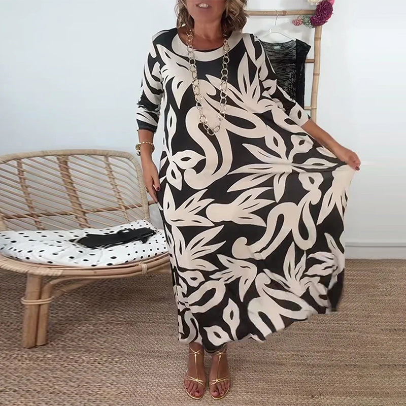 Jewel - Printed dress with long sleeves and round neck