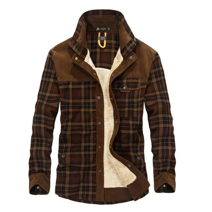 Men’s Sherpa-Lined Flannel Jacket | Corduroy Yoke & Plaid Outer | Fall Layering Shirt Jacket