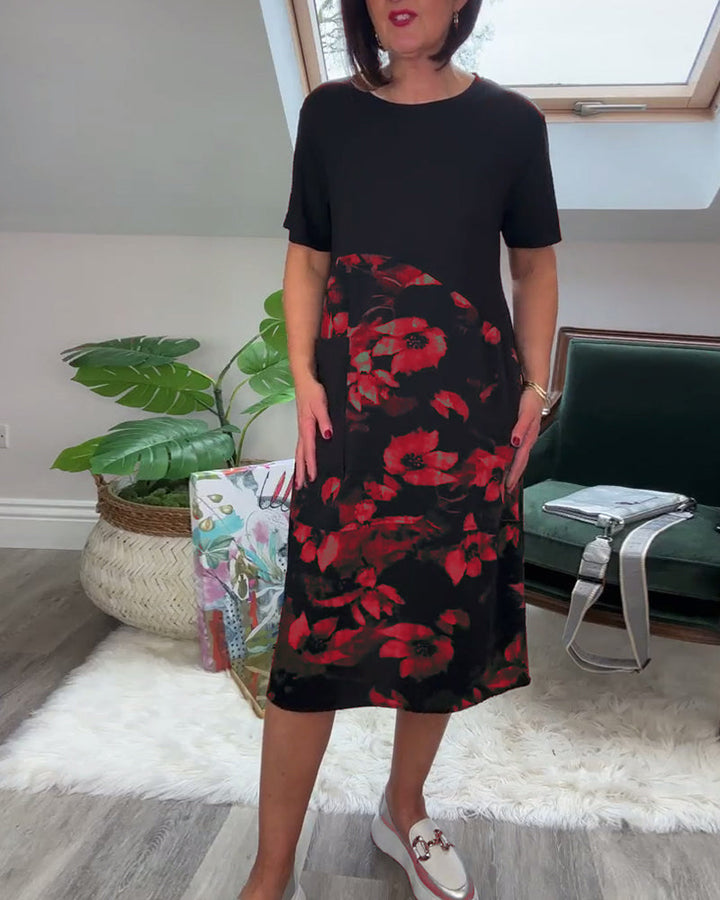 Fien - Floral Print Patchwork Casual Dress