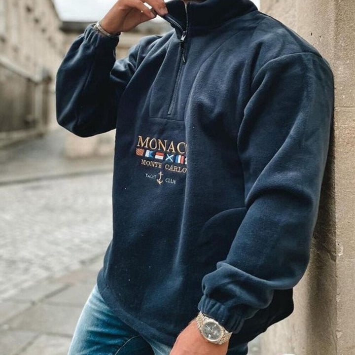 Men’s Half-Zip Sweatshirt | Monaco Monte Carlo Embroidered Fleece | Casual Streetwear Canada