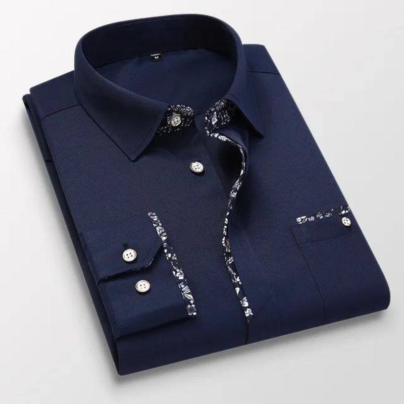Men’s Slim Fit Dress Shirt | Contrast Trim Detail | Business Casual Cotton Blend