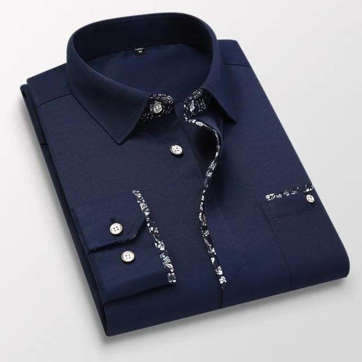 Men’s Slim Fit Dress Shirt | Contrast Trim Detail | Business Casual Cotton Blend