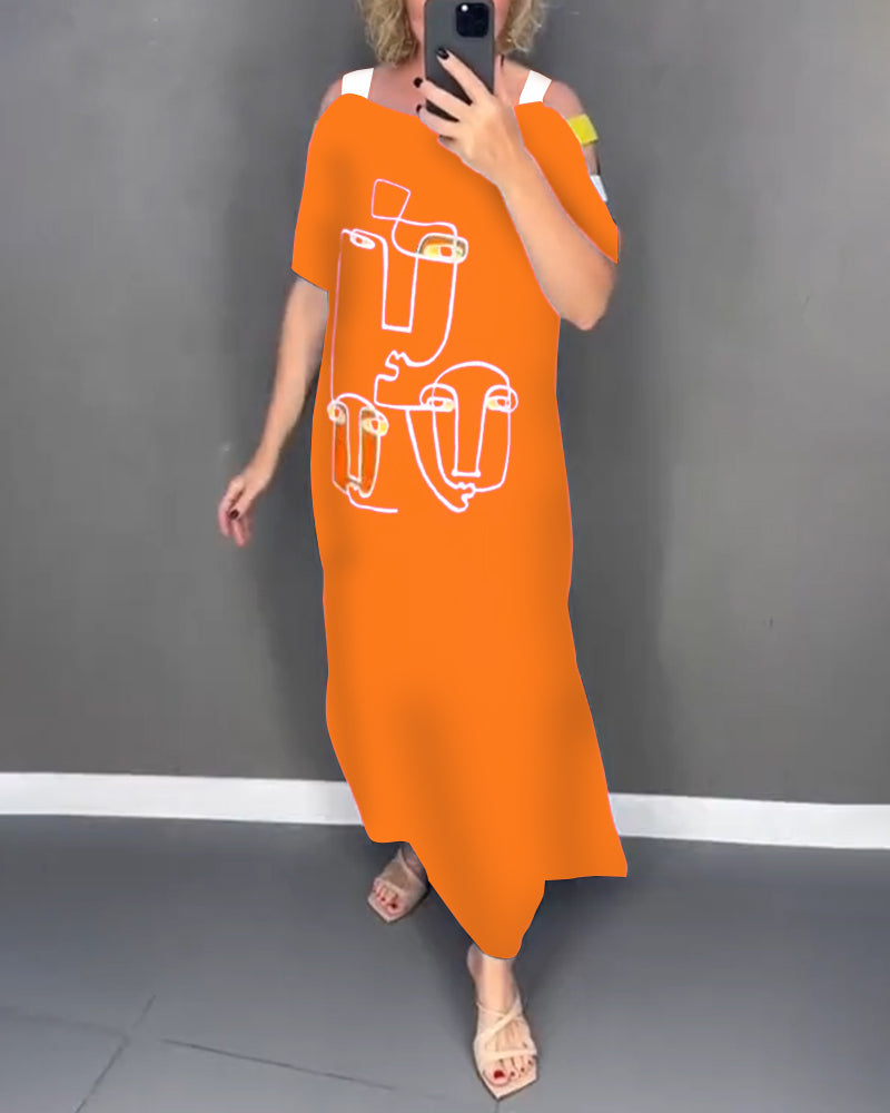 Primina - Off-the-shoulder dress with cutout print and slit