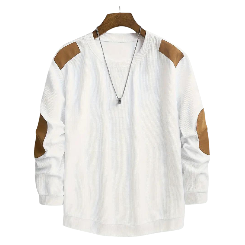 Men’s Black Casual Pullover | Contrast Shoulder & Elbow Patch Sweatshirt | Relaxed Fit