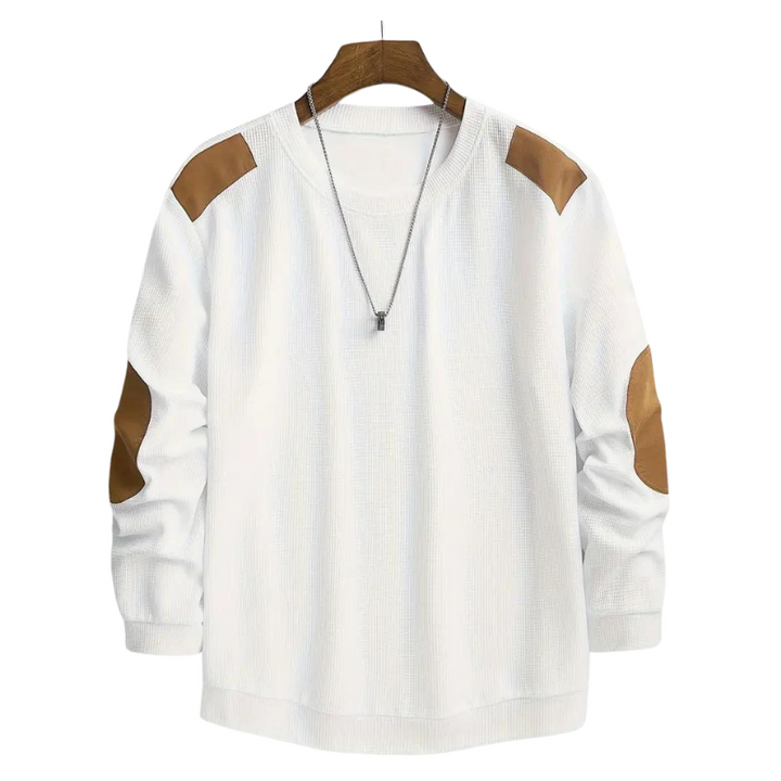 Men’s Black Casual Pullover | Contrast Shoulder & Elbow Patch Sweatshirt | Relaxed Fit