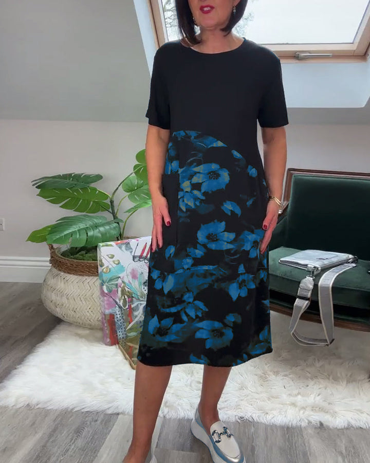 Fien - Floral Print Patchwork Casual Dress