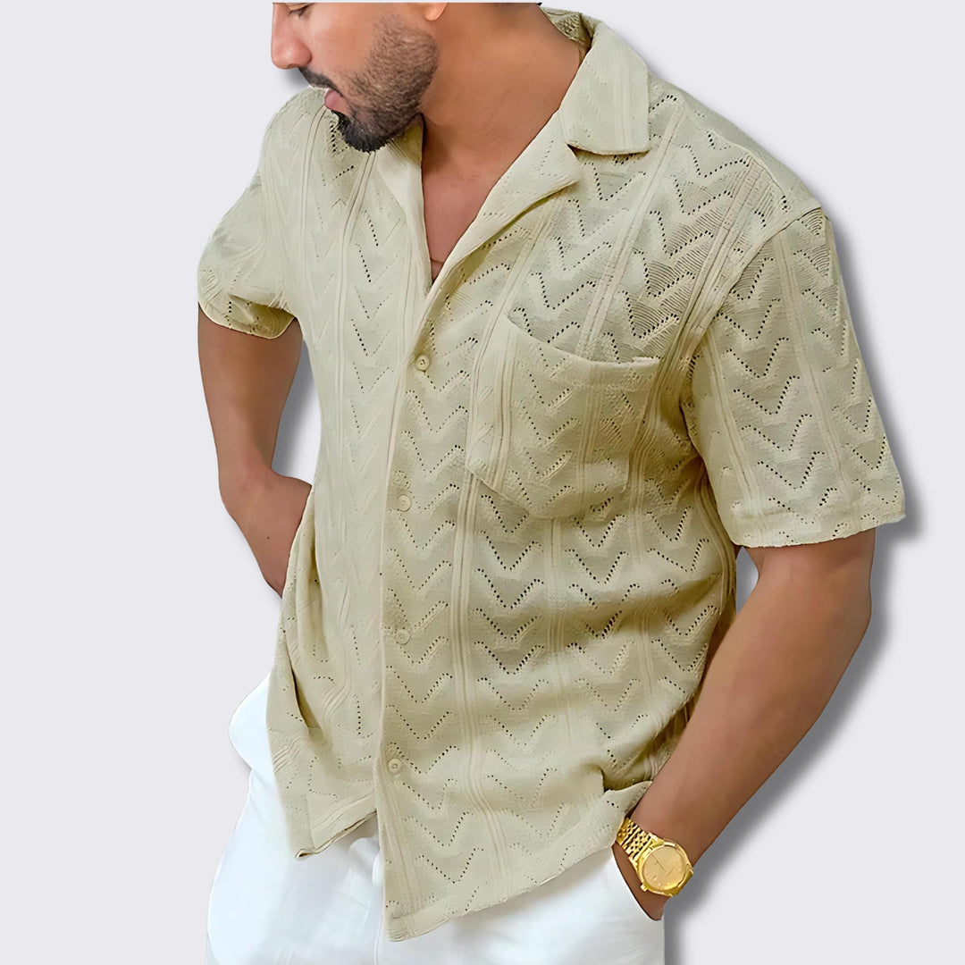 Men’s Embroidered Cotton Short-Sleeve Shirt | Lightweight Summer Button-Up | Casual Resort Style