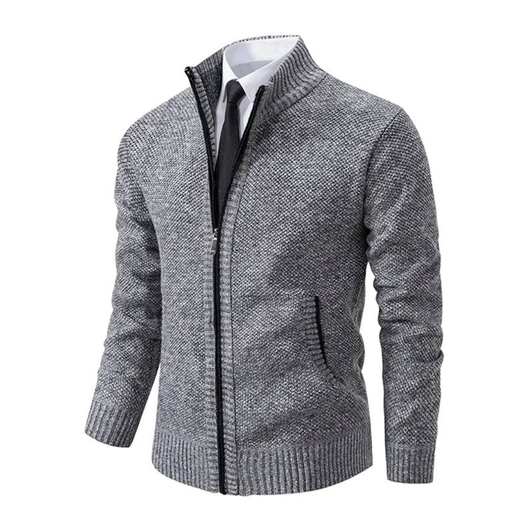 Men’s Full Zip Knit Jacket | Ribbed Trim | Lightweight Layer