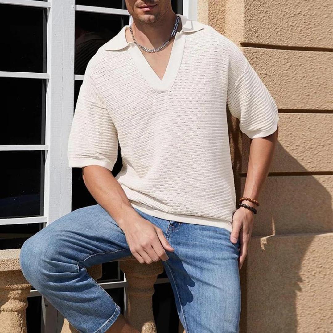 Men’s Textured Knit Polo | Short Sleeve Casual Sweater Shirt