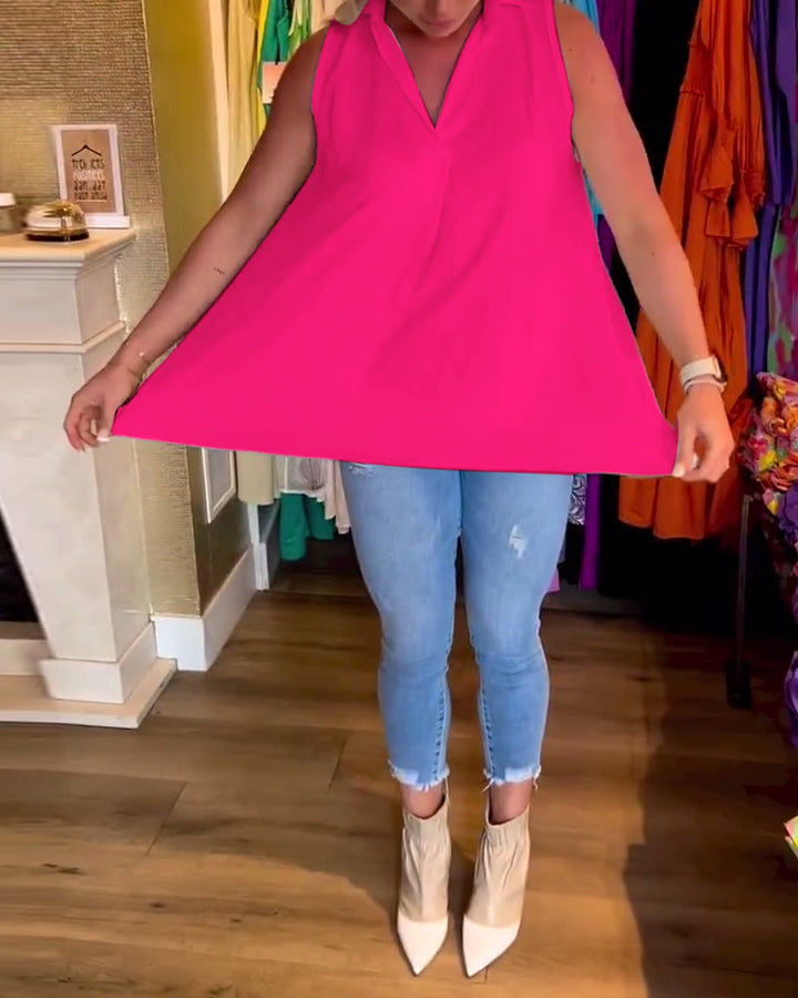 Tahliana - Sleeveless Top with Subtle Ruffles and Elegant Lapels