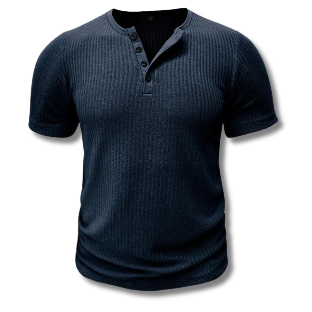 Men’s Henley T-Shirt | Ribbed Short Sleeve | Casual Button Placket