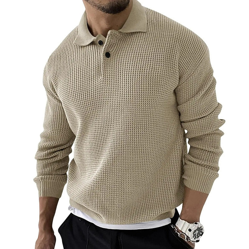 Men's Waffle Knit Polo Sweater | Textured Midweight Layer | Casual Smart Fit