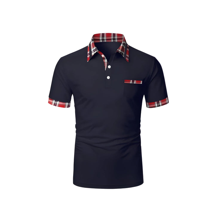 Men’s Polo Shirt with Plaid Trim | Short Sleeve Stretch Cotton | Smart Casual Summer Style