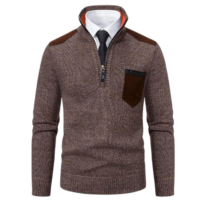 Men’s Quarter-Zip Knit Sweater | Contrast Suede Trim | Fall Layering Essential