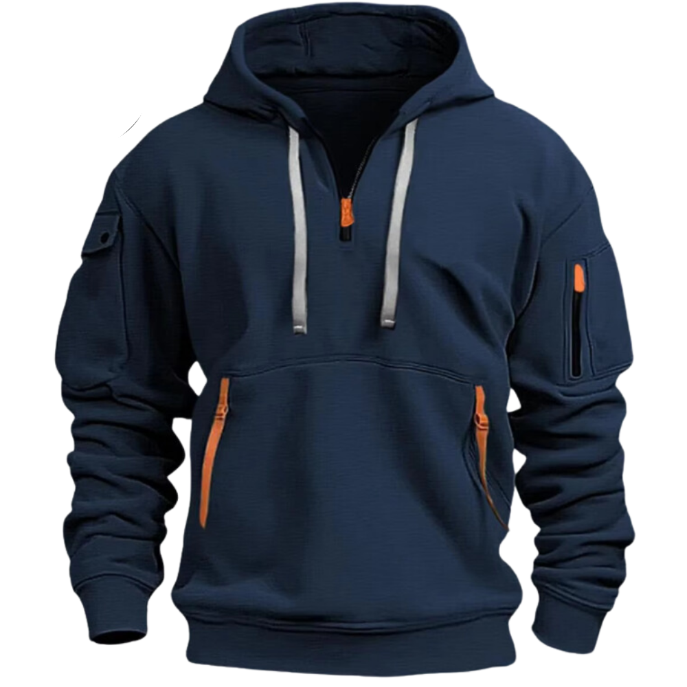 Men’s Tactical Quarter-Zip Hoodie | Utility Pullover with Zip Pockets