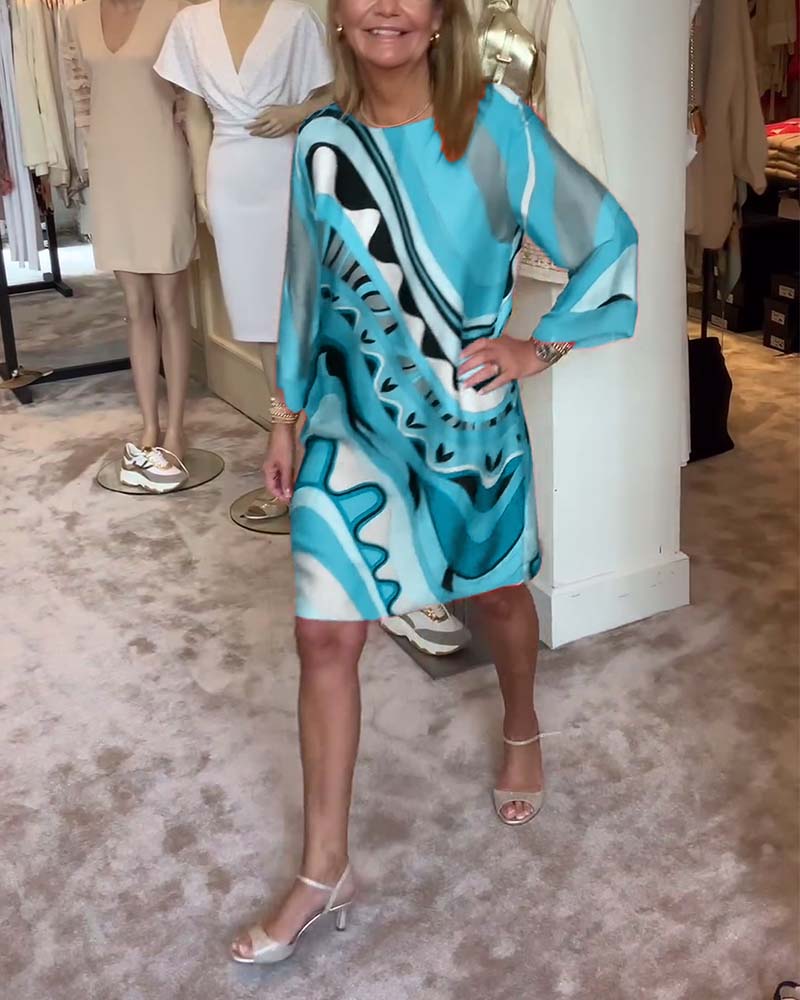 Katherine - Trendy Round Neck Printed Midi Dress