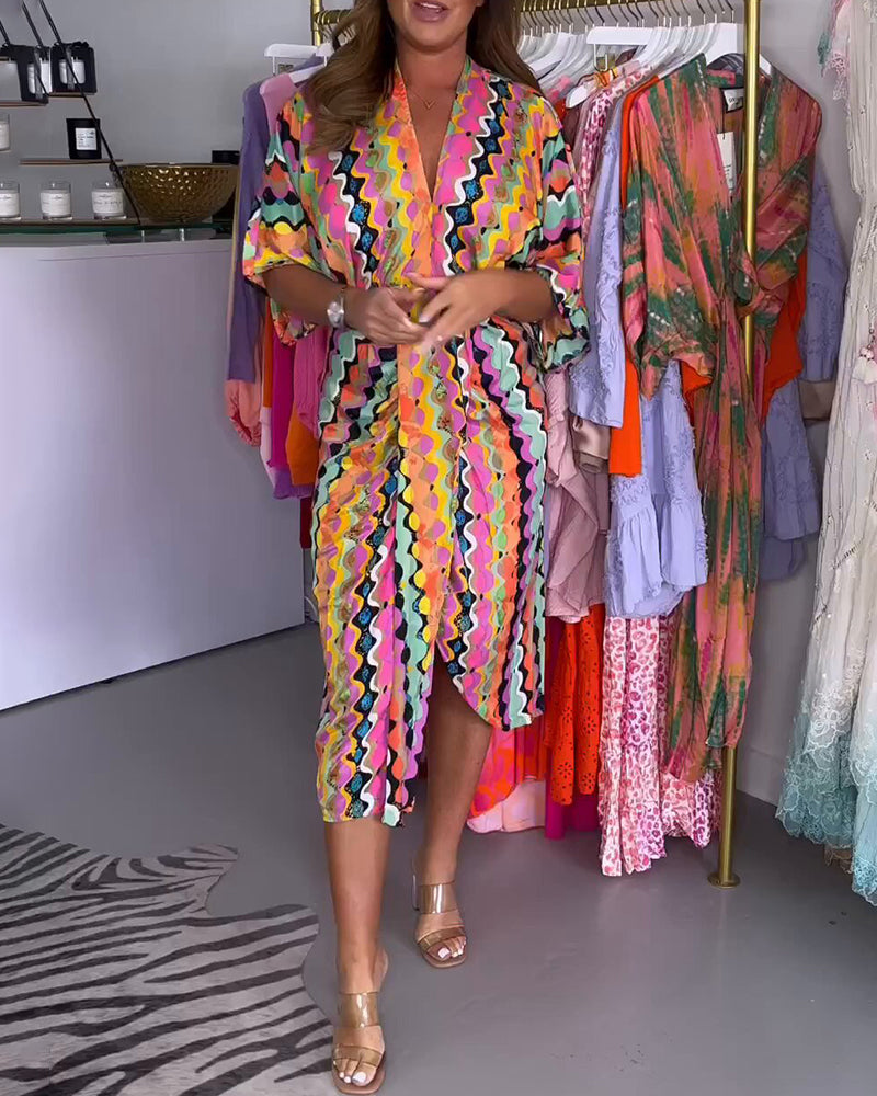 Rosaria - Women's Multicolor V-Neck Midi Dress