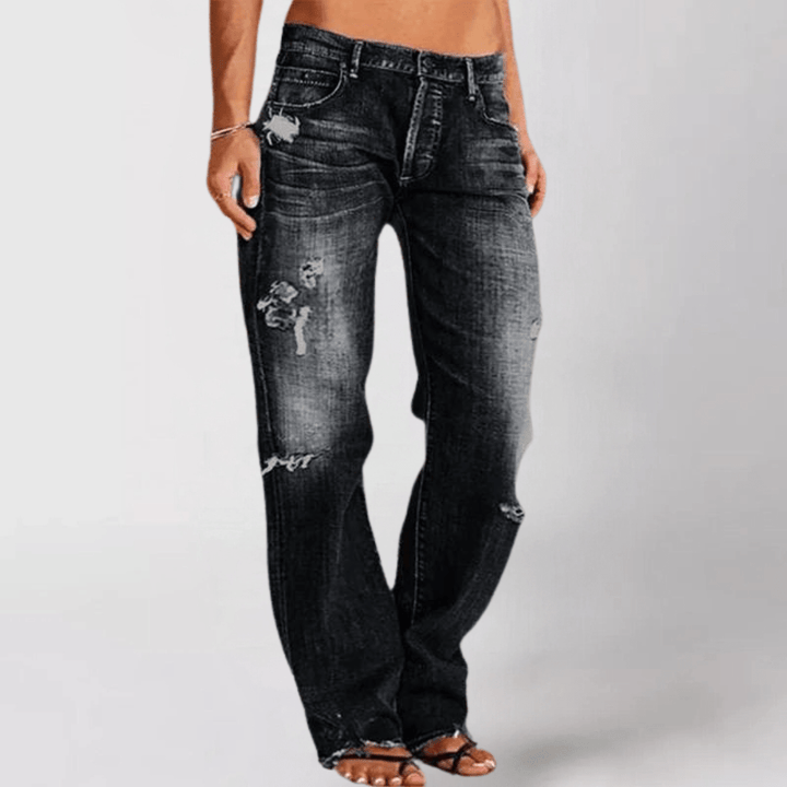 Relaxed Distressed Jeans | Mid-Rise | Straight-Leg Fit
