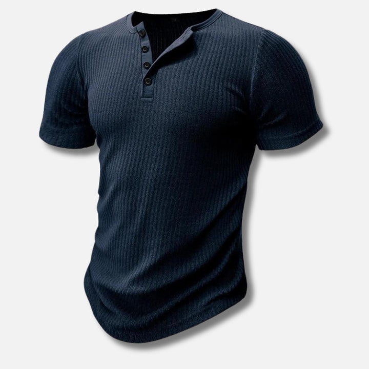 Men's Ribbed Henley T-Shirt | Short Sleeve | Stretch Slim Fit